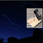 Bildausschnitt aus einer Weitwinkelaufnahme des nördlichen Sternhimmels mit den Sternfiguren des Großen Wagens und des Kleinen Wagens(Bestandteile der Stern- bilder ‚Große Bärin‘ und ‚Kleine Bärin‘)